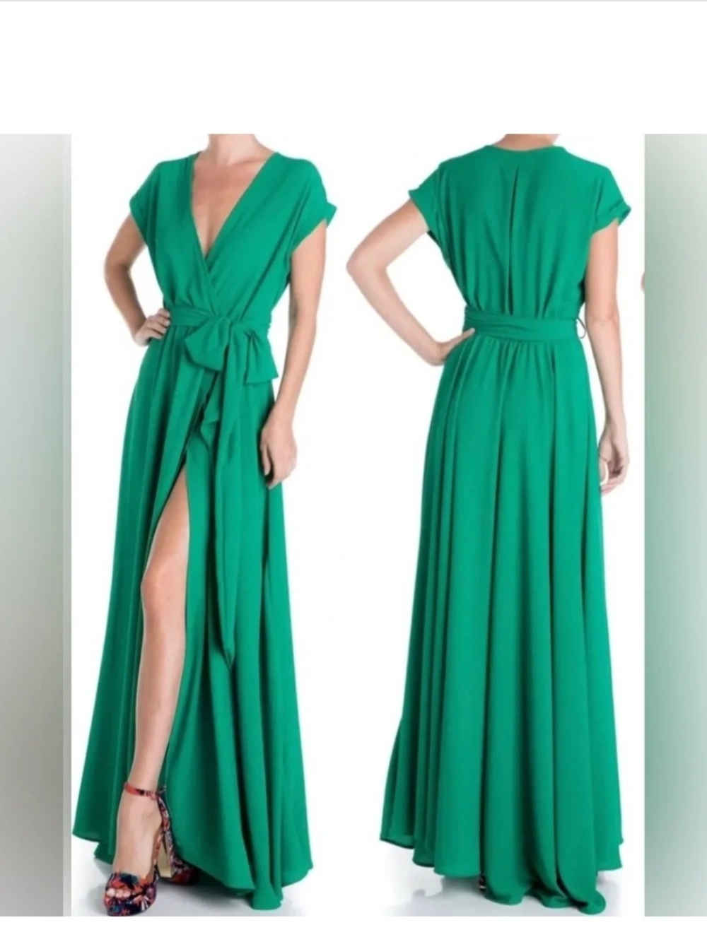 Meghan LA Emerald Green Jasmine Belted Wrap Maxi Dress - Size L
